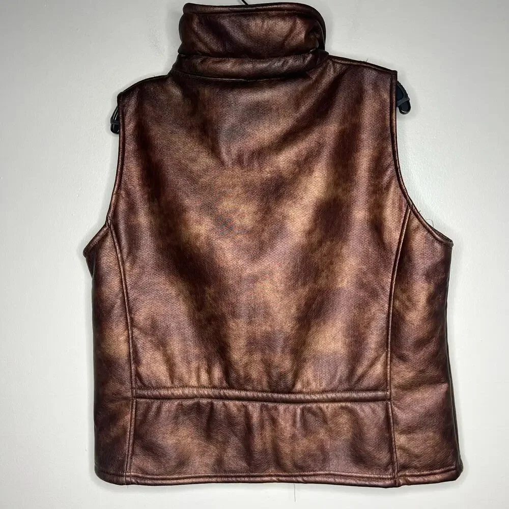 VTG Andrea Faye Women's Metallic Bronze Zip-Up Puffer Vest Sz M‎ Western USA 90s